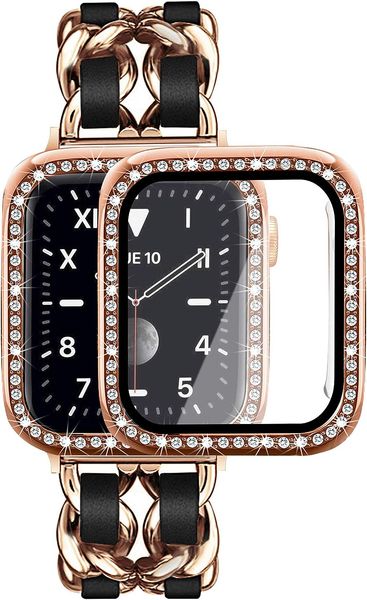 Apple Watch Band with Screen Protector Case Women Jewelry Bracelet Metal Strap with 2-Pack Bling Case Cover for iWatch Series 8 7 6 5 4 3 2 1 SE
Apple Watch Band with Screen Protector Case Women Jewelry Bracelet Metal Strap with 2-Pack Bling Case Cover for iWatch Series 8 7 6 5 4 3 2 1 SE