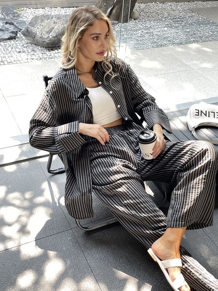 womens two piece pants women casual summer striped blouse pant clothing sets pink khaki black 230817, White
womens two piece pants women casual summer striped blouse pant clothing sets pink khaki black 230817, White