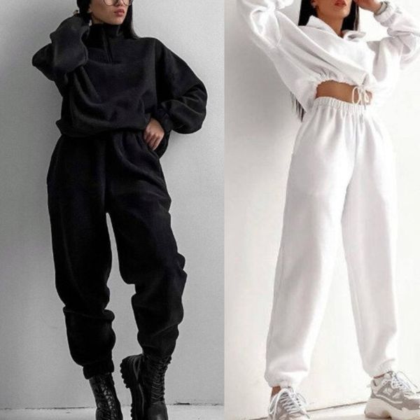 womens two piece pants loosefitting fleece stand collar zipup sweatshirt casual sportswear suit 230818, White
womens two piece pants loosefitting fleece stand collar zipup sweatshirt casual sportswear suit 230818, White