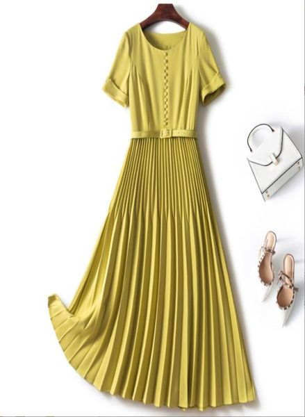 european and american women039s summer 2022 new short sleeves round collar belt fashionable pleated green dress2215026, Black;gray
european and american women039s summer 2022 new short sleeves round collar belt fashionable pleated green dress2215026, Black;gray