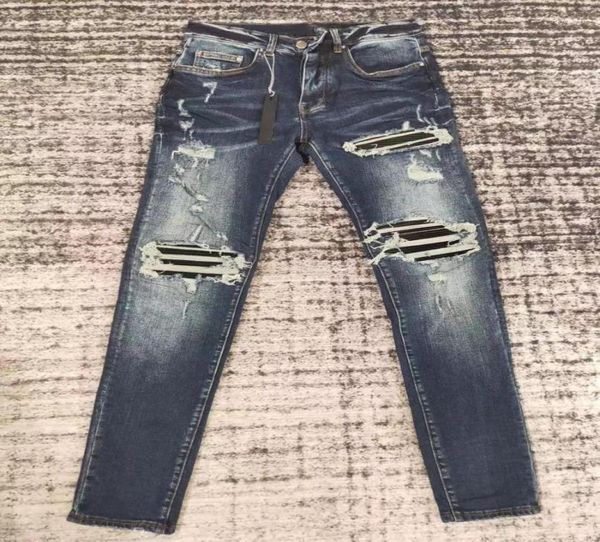 men039s jeans men mx1 pu leather patch distressed indigo012755449, Blue