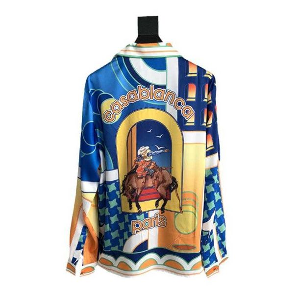 casablanca designer button up western horse trainer printed long sleeve thin shirt loose casual style shirts casablanc, White;black