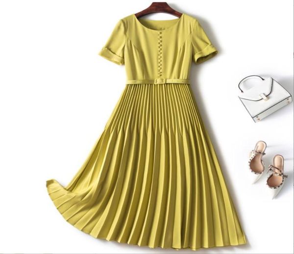 european and american women039s summer 2022 new short sleeves round collar belt fashionable pleated green dress1564794, Black;gray
european and american women039s summer 2022 new short sleeves round collar belt fashionable pleated green dress1564794, Black;gray