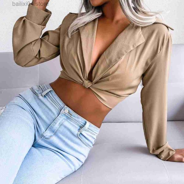 women's t-shirt v neck solid color spring summer women's long sleeve knotted casual all match blouses for fashion t230818, White
women's t-shirt v neck solid color spring summer women's long sleeve knotted casual all match blouses for fashion t230818, White