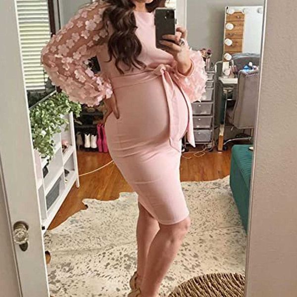 elegant women dress pregnancy dress flower mesh long sleeve elastic maternity dress daily solid color pgraphy dress, White
elegant women dress pregnancy dress flower mesh long sleeve elastic maternity dress daily solid color pgraphy dress, White