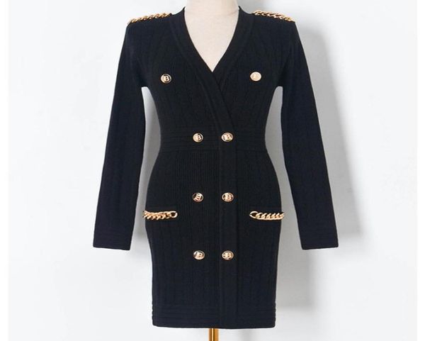 women milan runway dresses v neck long sleeve knitted dress with gold chains fashion slim knit dress8346596, Black
women milan runway dresses v neck long sleeve knitted dress with gold chains fashion slim knit dress8346596, Black