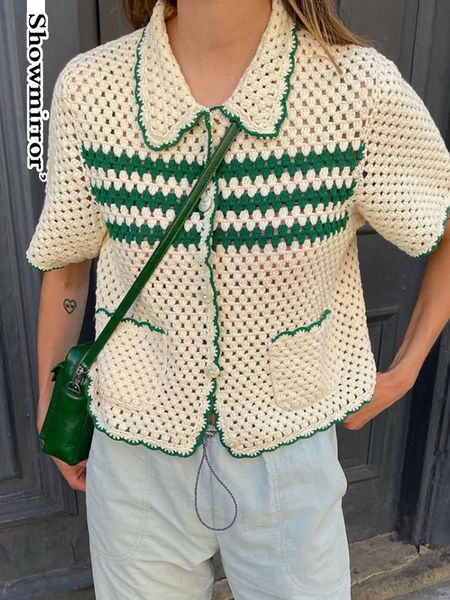 women's knits tees showmirror retro green stripe knitted cardigan women button up short sleeve crochet blouse shirts preppy style swea, White
women's knits tees showmirror retro green stripe knitted cardigan women button up short sleeve crochet blouse shirts preppy style swea, White