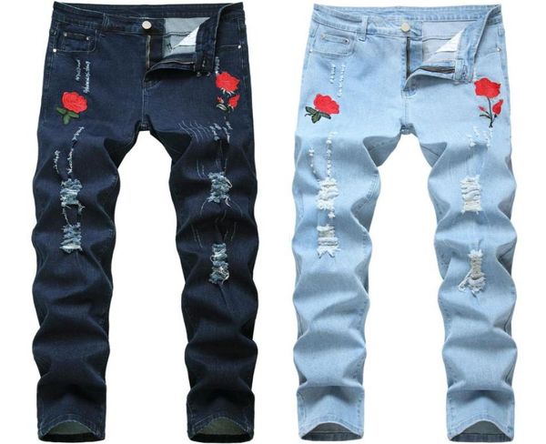 men039s jeans rose embroidered for men designer fashion skinny pencil pants holes blue denim spring autumn1037703
men039s jeans rose embroidered for men designer fashion skinny pencil pants holes blue denim spring autumn1037703