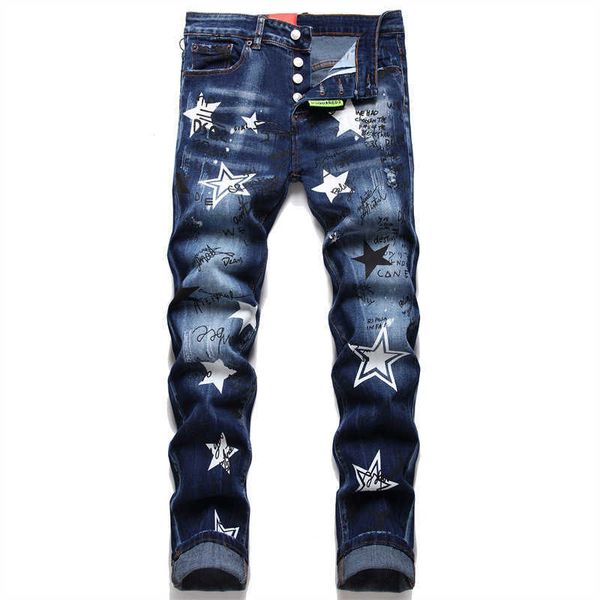 men's jeans four seasons star 3d printing slim fit cotton bullet fashion design button original reproduction denim, Blue
men's jeans four seasons star 3d printing slim fit cotton bullet fashion design button original reproduction denim, Blue