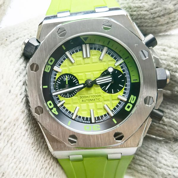 man's watch automatic mechanical offshore 26703st yellow-green panda disc rubber belt multi-functional timing 42mm stainless steel case, Slivery;brown
man's watch automatic mechanical offshore 26703st yellow-green panda disc rubber belt multi-functional timing 42mm stainless steel case, Slivery;brown