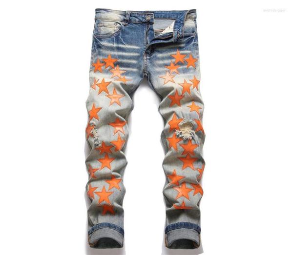 men039s jeans men orange leather patches stretch denim streetwear holes ripped tapered pants vintage distressed blue trousers2252019
men039s jeans men orange leather patches stretch denim streetwear holes ripped tapered pants vintage distressed blue trousers2252019