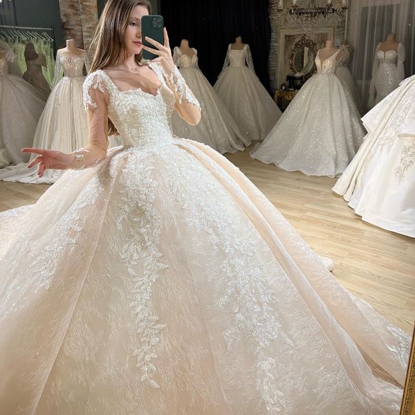 sweetheart neck ball gown wedding dresses luxury appliques lace long sleeve lace up princess bridal gown vestidos de novia, White
sweetheart neck ball gown wedding dresses luxury appliques lace long sleeve lace up princess bridal gown vestidos de novia, White