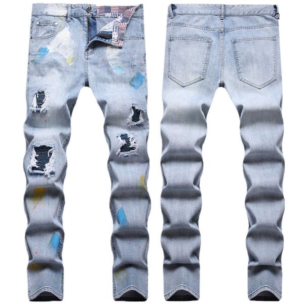 men's jeans baby blue hole patch locomotive element pleated padding hand-painted color paint small straight male
men's jeans baby blue hole patch locomotive element pleated padding hand-painted color paint small straight male