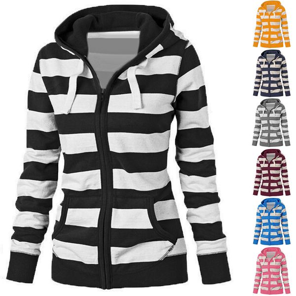 womens jackets women jacket stitching striped ladies coats zipper hoodie hooded sweatshirt coat casual slim jumper 230818, Black;brown
womens jackets women jacket stitching striped ladies coats zipper hoodie hooded sweatshirt coat casual slim jumper 230818, Black;brown