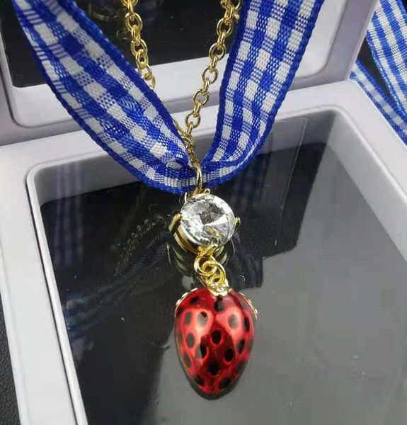 brand designer miumiu fashion necklace female strawberry diamond inlaid blue lattice bandage sweet personality a two wearing clavicle chain, Black
brand designer miumiu fashion necklace female strawberry diamond inlaid blue lattice bandage sweet personality a two wearing clavicle chain, Black