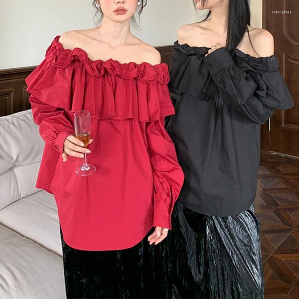 women's blouses ruffles patchwork slash neck blouse women solid color long sleeve loose shirts female fashion camisas, White
women's blouses ruffles patchwork slash neck blouse women solid color long sleeve loose shirts female fashion camisas, White
