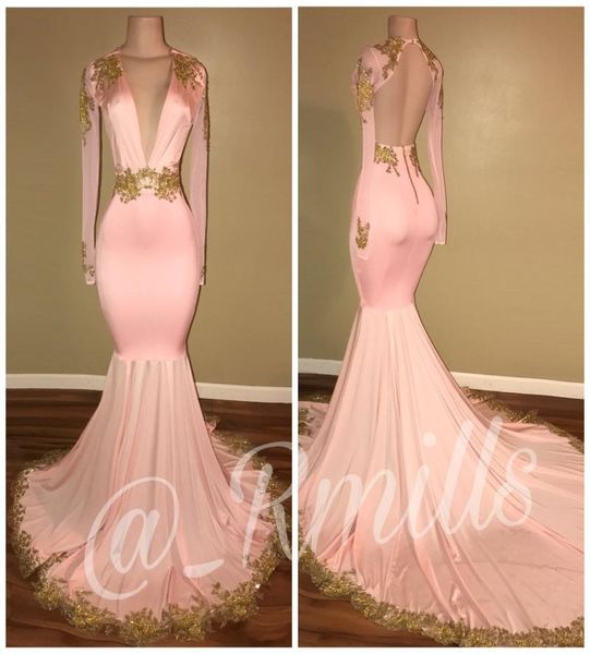 2020 real shiny pink mermaid prom dresses deep v neck long sleeves sheer backless gold applique beaded long party evening gow3048252, Black
2020 real shiny pink mermaid prom dresses deep v neck long sleeves sheer backless gold applique beaded long party evening gow3048252, Black
