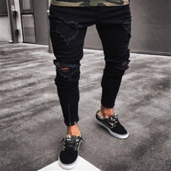 black pants for men hip hop rock holes ripped jeans biker slim fit zipper jean distressed pants213f, Blue
black pants for men hip hop rock holes ripped jeans biker slim fit zipper jean distressed pants213f, Blue