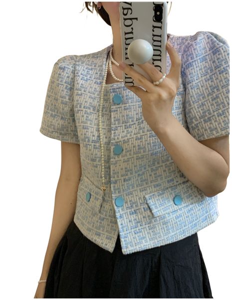 new fashion women's summer puff short sleeve tweed fabric single breasted jacket coat946, Black;brown
new fashion women's summer puff short sleeve tweed fabric single breasted jacket coat946, Black;brown