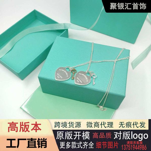 brand tiffay 925 silver v gold material new fashion versatile fashionable charm heart card with small key necklace, Black
brand tiffay 925 silver v gold material new fashion versatile fashionable charm heart card with small key necklace, Black