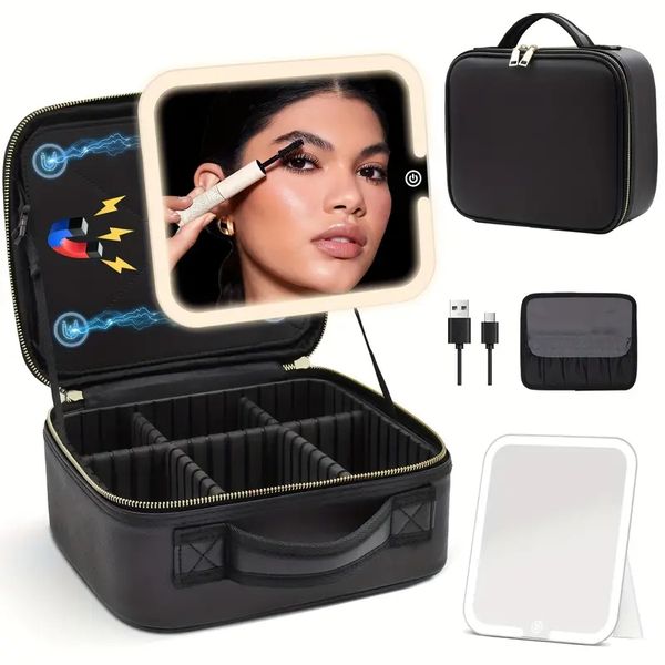 makeup bag with magnetic detachable lighted mirror, travel makeup bag, cosmetic bag tools accessories
makeup bag with magnetic detachable lighted mirror, travel makeup bag, cosmetic bag tools accessories