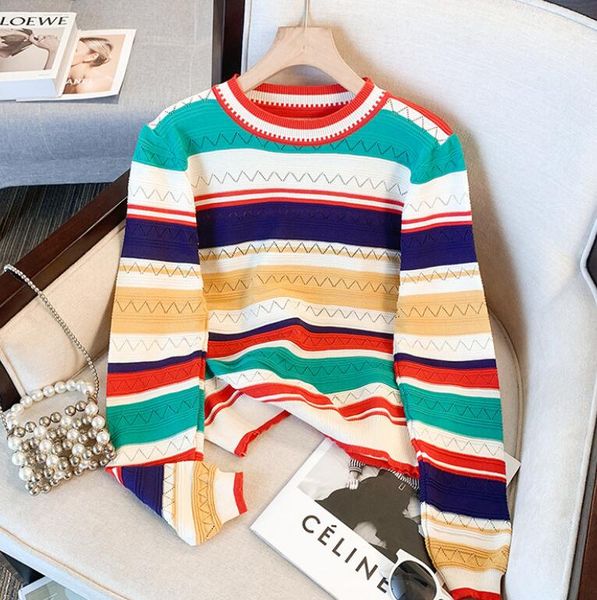 women's sweater 2023 spring and autumn new contrast stripe knitwear women's loose round neck sweater, White;black
women's sweater 2023 spring and autumn new contrast stripe knitwear women's loose round neck sweater, White;black