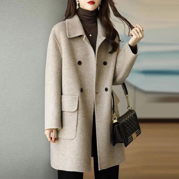 womens wool blends double breasted loose jackets for women female coat monochrome outwear medium length streetwear thermal autumn and winter, Black
womens wool blends double breasted loose jackets for women female coat monochrome outwear medium length streetwear thermal autumn and winter, Black