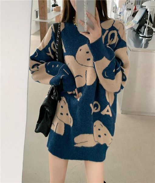 autumn winter sweater women bear pattern round collar knitted sweater pullover kawaii loose casual streetwear knitted 9543080, White;black
autumn winter sweater women bear pattern round collar knitted sweater pullover kawaii loose casual streetwear knitted 9543080, White;black