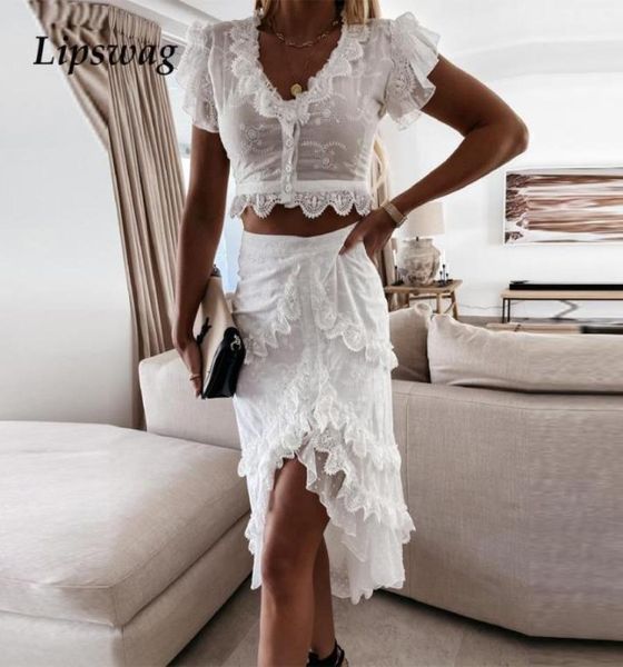 work dresses fashion embroidery lace white sets v neck button and irregular skirts suits women elegant ruffle beach two 3170139, White;black
work dresses fashion embroidery lace white sets v neck button and irregular skirts suits women elegant ruffle beach two 3170139, White;black