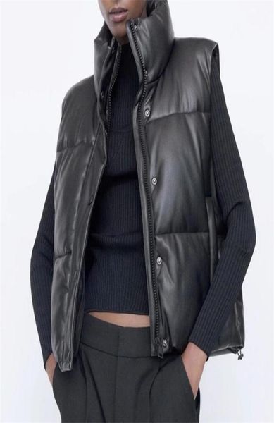 za women black warm faux leather vest coat casual zipper sleeveless jacket female short cotton outwear 2111129858272, Black;white
za women black warm faux leather vest coat casual zipper sleeveless jacket female short cotton outwear 2111129858272, Black;white