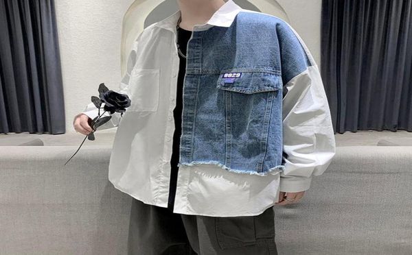 men039s casual shirts cargo hawaiian loose shirt denim splicing white cotton french cuff mens fashion streetwear camisa masculi5531488, White;black
men039s casual shirts cargo hawaiian loose shirt denim splicing white cotton french cuff mens fashion streetwear camisa masculi5531488, White;black
