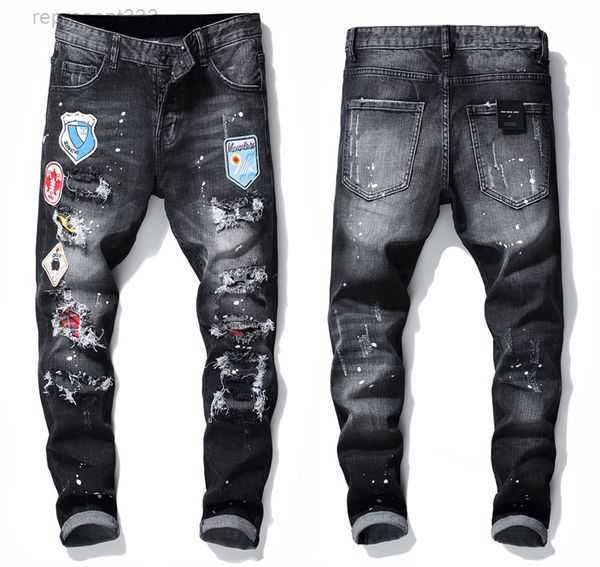 men badge rips stretch black jeans men's fashion slim fit washed motocycle denim pants panelled hip hop trousers 10200 oi39, Blue
men badge rips stretch black jeans men's fashion slim fit washed motocycle denim pants panelled hip hop trousers 10200 oi39, Blue