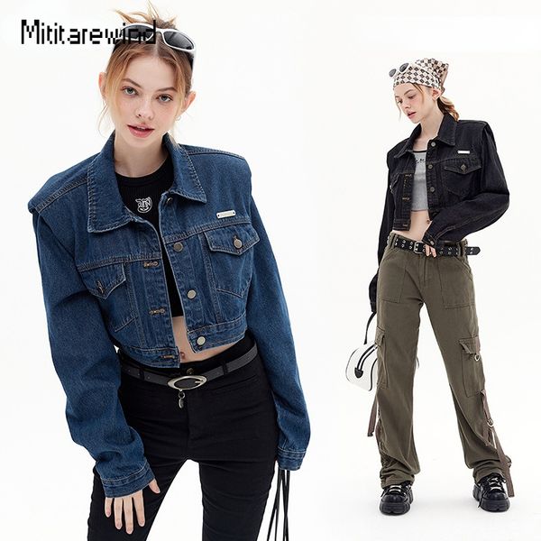 womens jackets spring autumn denim jacket women shoulder pads sweet cool small short coat female lapel single breasted crop femme 230818, Black;brown
womens jackets spring autumn denim jacket women shoulder pads sweet cool small short coat female lapel single breasted crop femme 230818, Black;brown