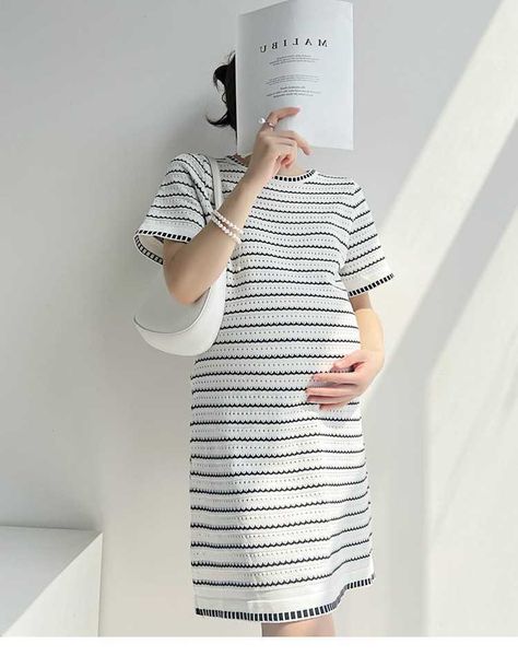 pregnant women's dress spring/summer new mid length short sleeve thin knitted skirt stripe loose slim dress for women, White
pregnant women's dress spring/summer new mid length short sleeve thin knitted skirt stripe loose slim dress for women, White