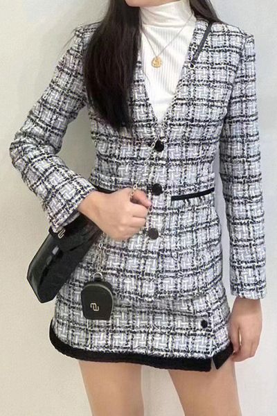 maje fit tweed checked coat high waist a-line mini skirt for ladies, Black;brown
maje fit tweed checked coat high waist a-line mini skirt for ladies, Black;brown