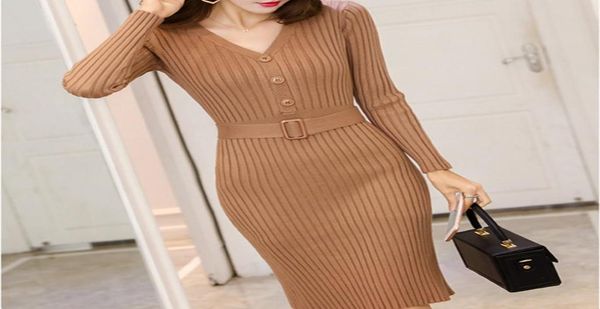 knitted belt long sleeve dress women 2020 slim bodycon autumn korean elegant fall winter button v neck sweater midi ribbed dress5731815, Black;gray
knitted belt long sleeve dress women 2020 slim bodycon autumn korean elegant fall winter button v neck sweater midi ribbed dress5731815, Black;gray