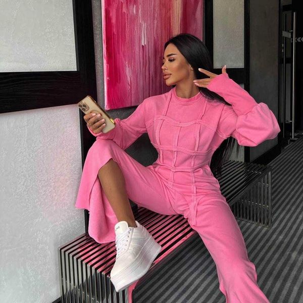 new solid color sweater set round neck pullover split straight trousers fashion casual two piece set, White
new solid color sweater set round neck pullover split straight trousers fashion casual two piece set, White
