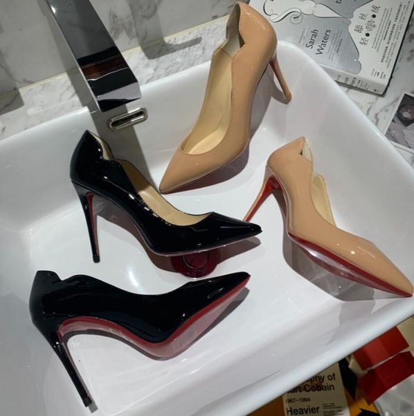 

red shiny bottoms designer heels women dress shoes luxury high heel 6cm 8cm 10cm 12cm shoe round pointed toes pumps 35-44, Black