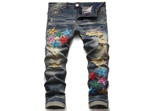 retro stretch slim mens jeans fashion designer ripped hole denim pants men embroidery fivepointed star trousers pantalons pour ho6220324, Blue
retro stretch slim mens jeans fashion designer ripped hole denim pants men embroidery fivepointed star trousers pantalons pour ho6220324, Blue