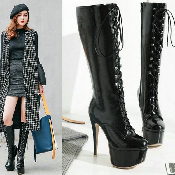 boots 14cm super high heels knee woman rouned toe platform black white red lace up ladies party shoes large size 42 43 230818
boots 14cm super high heels knee woman rouned toe platform black white red lace up ladies party shoes large size 42 43 230818