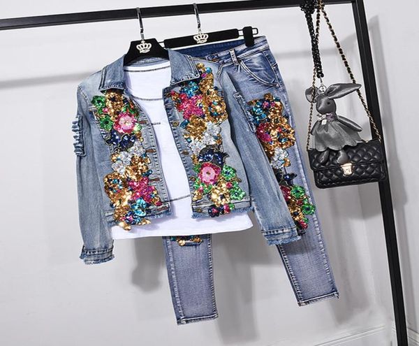 women039s two piece pants handwork sequins flowers jeans 2pc women vintage denim jacket set pencil female blue suit streetwear2740323, White
women039s two piece pants handwork sequins flowers jeans 2pc women vintage denim jacket set pencil female blue suit streetwear2740323, White