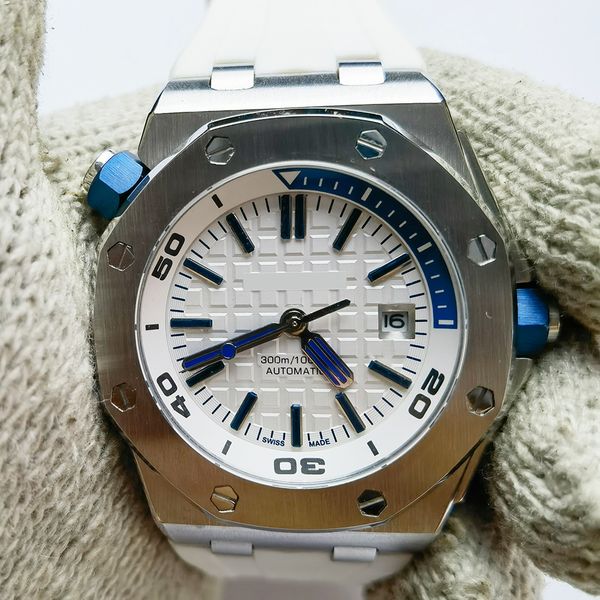 men's mechanical watch fashion oak offshore 15710st42mm waterproof watch white rubber strap refined steel case pin buckle, Slivery;brown
men's mechanical watch fashion oak offshore 15710st42mm waterproof watch white rubber strap refined steel case pin buckle, Slivery;brown