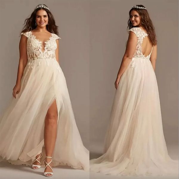 new year's cap sleeve lace appliqued plus size wedding dresses 2023 high slit sweep train country boho beach bridal dress, White
new year's cap sleeve lace appliqued plus size wedding dresses 2023 high slit sweep train country boho beach bridal dress, White