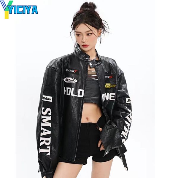 womens jackets yiciya bomber woman varsity leather jacket racing black embroidery motorcycle punk university baseball long sleeves coat 2308, Black;brown
womens jackets yiciya bomber woman varsity leather jacket racing black embroidery motorcycle punk university baseball long sleeves coat 2308, Black;brown