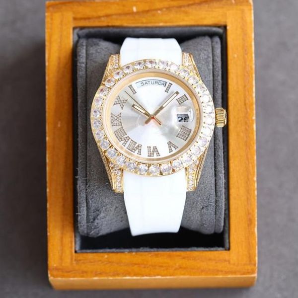 luxury diamond watch men's watch automatic mechanical watch rubber strap 40mm size fashion gift watch, Slivery;brown
luxury diamond watch men's watch automatic mechanical watch rubber strap 40mm size fashion gift watch, Slivery;brown