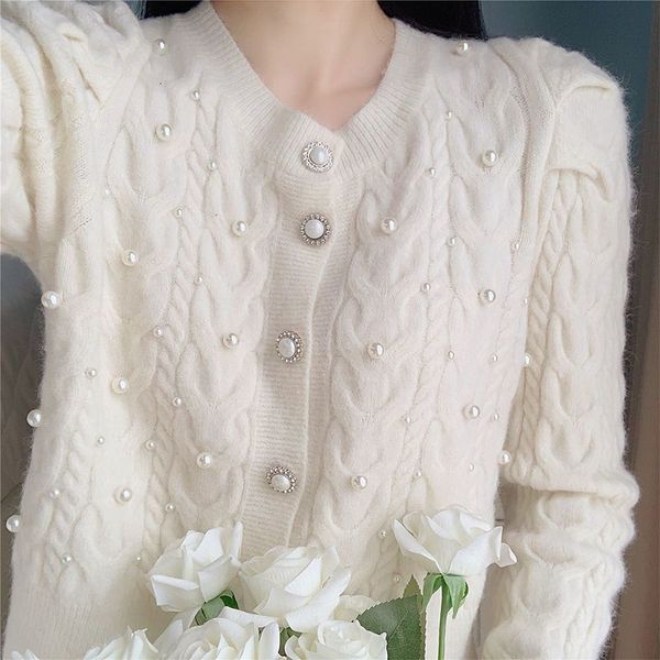 women's knits tees wdmsna puff sleeve pearl women cardigan autumn temperament single breasted button twist knitted sweater 230817, White
women's knits tees wdmsna puff sleeve pearl women cardigan autumn temperament single breasted button twist knitted sweater 230817, White