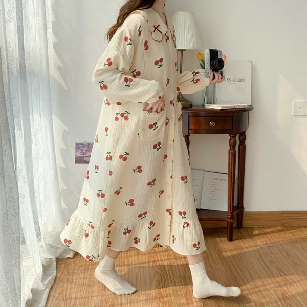 loose oversized cotton gauze long sleeved pajama dress spring and summer dress cherry style maternity dress, White
loose oversized cotton gauze long sleeved pajama dress spring and summer dress cherry style maternity dress, White