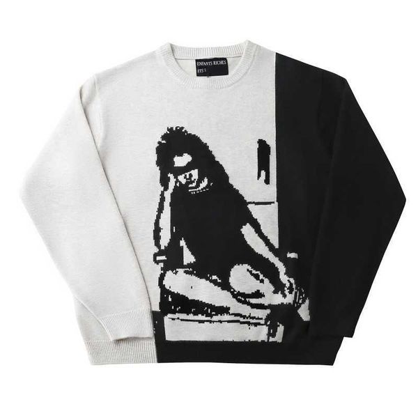 men's sweaters rtim erd rich second generation co branded black and white spliced portrait sweater fashion vanished sweater os edition, White;black
men's sweaters rtim erd rich second generation co branded black and white spliced portrait sweater fashion vanished sweater os edition, White;black