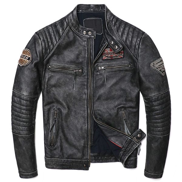 men's jackets vintage grey motorcycle genuine leather jacket biker natural cowhide man slim cool clothing coat 230818, Black;brown
men's jackets vintage grey motorcycle genuine leather jacket biker natural cowhide man slim cool clothing coat 230818, Black;brown