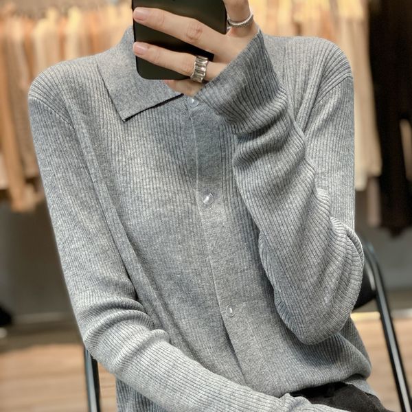 women's knits tees 2023 autumn and winter 100 wool polo neck knitted cardigan women's short coat sweater with loose longsleeved 23, White
women's knits tees 2023 autumn and winter 100 wool polo neck knitted cardigan women's short coat sweater with loose longsleeved 23, White